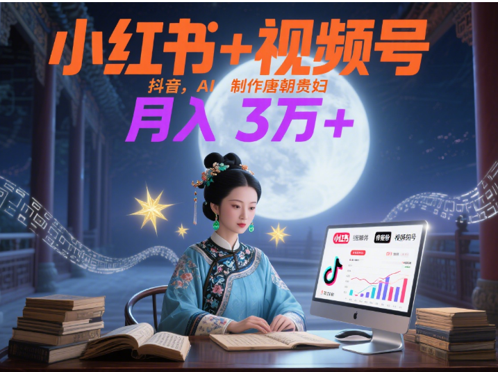 【2025.6.21】小红书+视频号+抖音，AI轻松制作唐朝贵妇IP，月入3万+